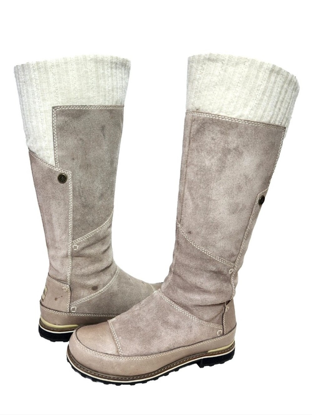 The NORTH FACE Tall Suede Waterproof Boots Sz 6.5 Beige Zip PrimaLoft Winter
